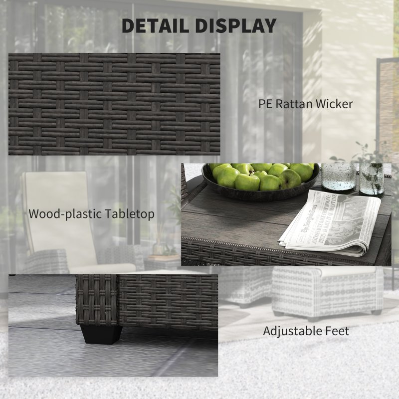 Outsunny 5 Pieces PE Rattan Garden Furniture Set, Wicker Outdoor Furniture Set with Reclining Chairs, Coffee Table, Footstools and Thick Cushions for Balcony, Patio, Brown
