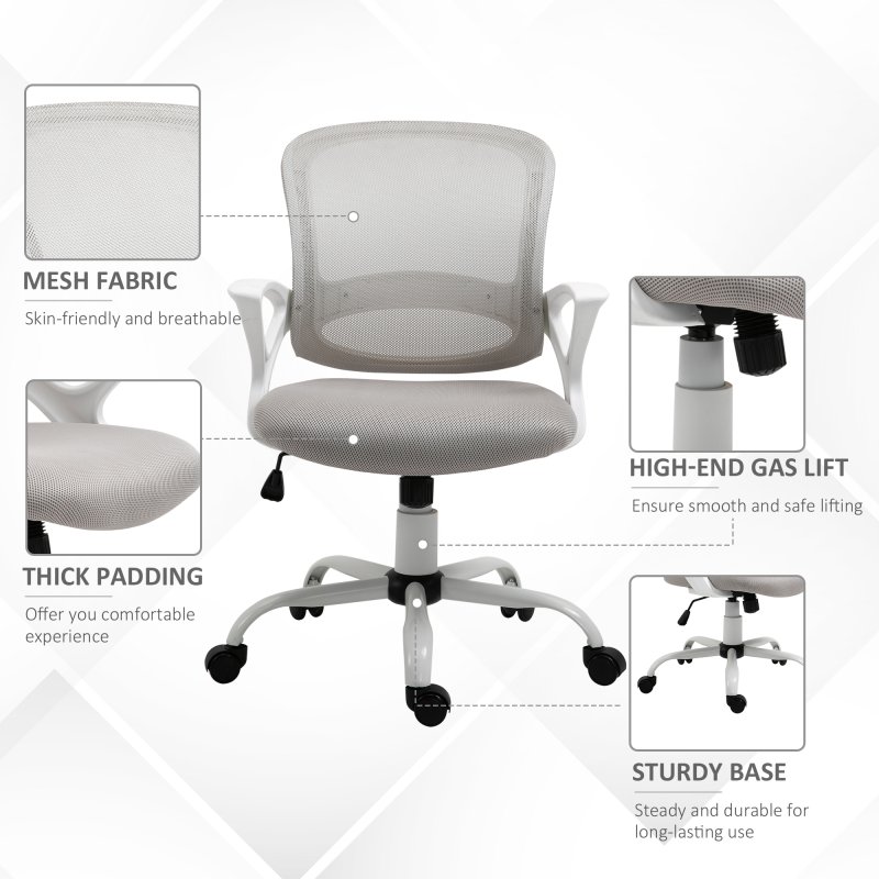 Vinsetto Office Chair, Ergonomic Computer Desk Chair, Swivel Work Task Mesh Chair with Lumbar Back Support, Adjustable Height, for Home Office Study, Grey
