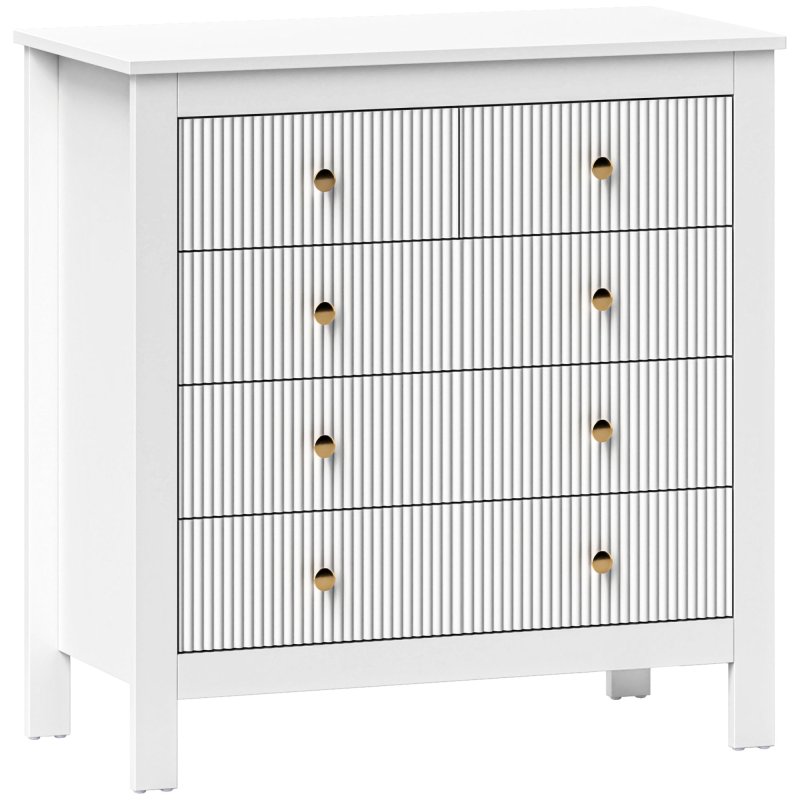 HOMCOM Bedroom Chest of Drawers, Fluted 5 Drawer Dresser with Gold Tone Handles for Living Room, Hallway, Entryway, 79 x 39.5 x 81cm, White