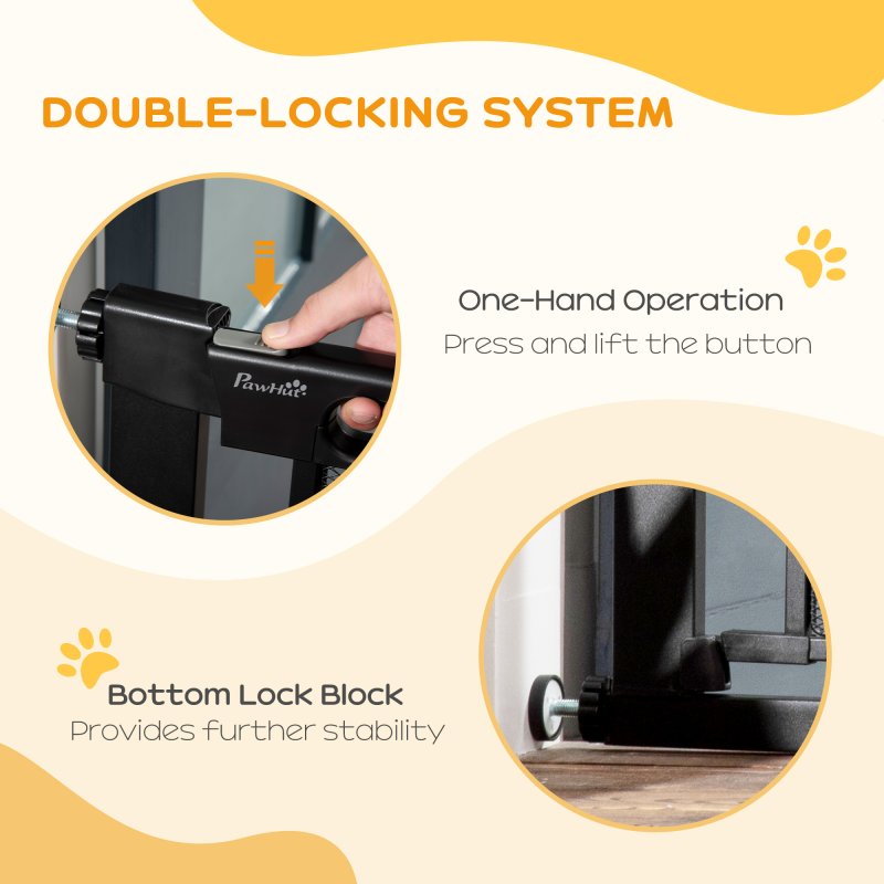 PawHut Pressure Fit Safety Gate for Doorways and Staircases, Dog Gate w/ Auto Closing Door, Pet Barrier for Hallways w/ Double Locking, Openings 75-103CM - Black