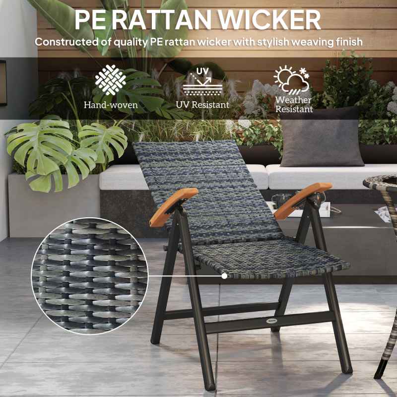Outsunny 2 Pieces Outdoor Folding Dining Chair, PE Rattan Chair with Armrests, High Backrest, for Garden, Camping, Balcony, Porch, Mixed-grey