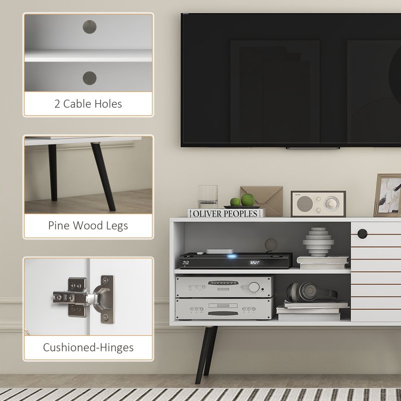HOMCOM TV Stand Cabinet for  TVs, TV Unit with Open Shelves, Soft-close Door and Cable Holes, Entertainment Unit for Living Room