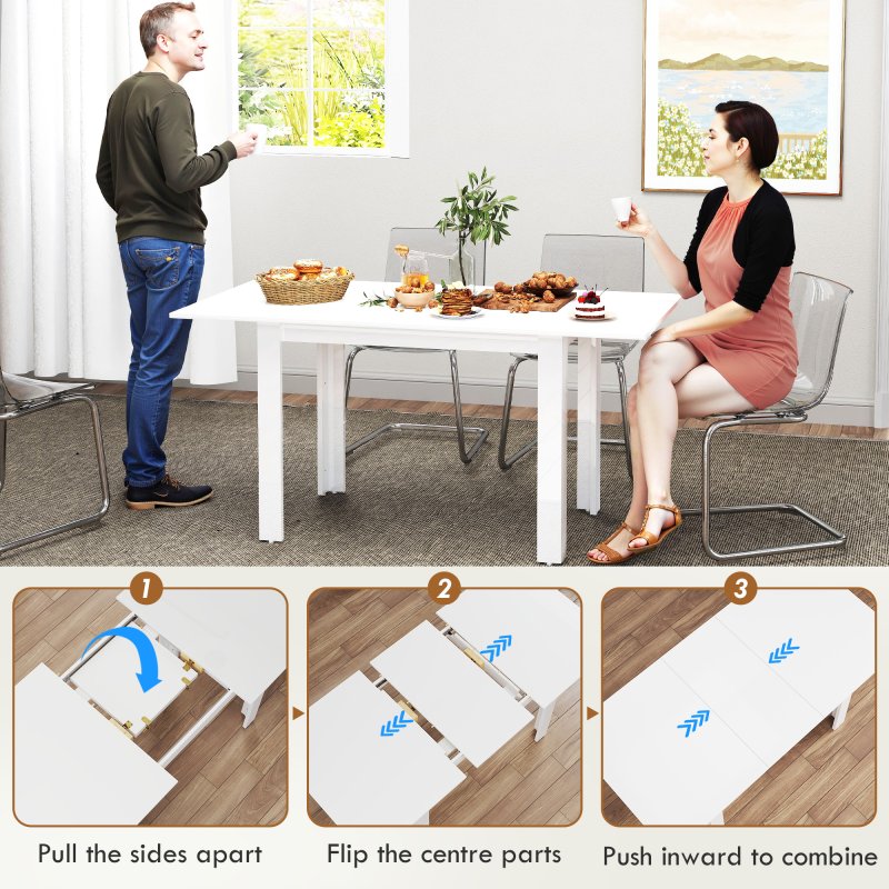 HOMCOM Extendable Dining Table, 120-160 x 70cm Rectangular Kitchen Table for Small Spaces, Seats 4-6 People, High Gloss White