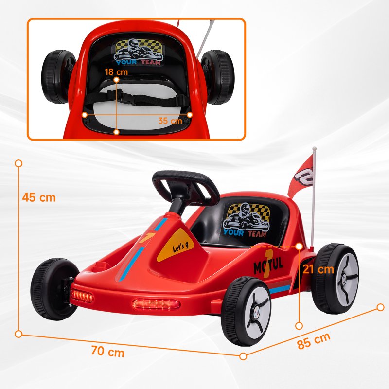 AIYAPLAY Electric Go Kart, 6V Battery Powered Kids Go Kart with Music, Light, Horn, Kids, Ride on Car for 3-5 Years, Red
