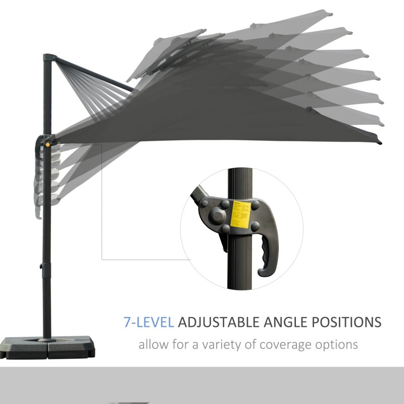 Outsunny 2.7 x 2.7(m) Cantilever Parasol with Aluminium Frame, Crank and Tilt, 360-Degree Rotation, Double Top Garden Umbrella with Base and Cover, Dark Grey