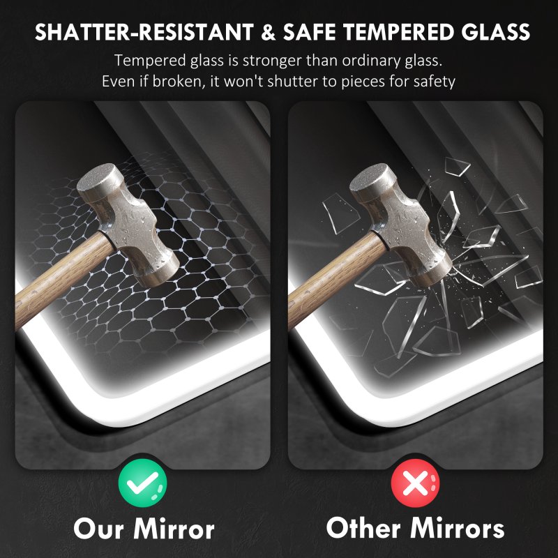 HOMCOM  Backlit Illuminated Bathroom Mirror with LED Lights and Bluetooth, Wall Mounted Vanity Mirror with 3 Colours Dimmable, Anti-Fog, Memory Function, Touch Switch, IP44