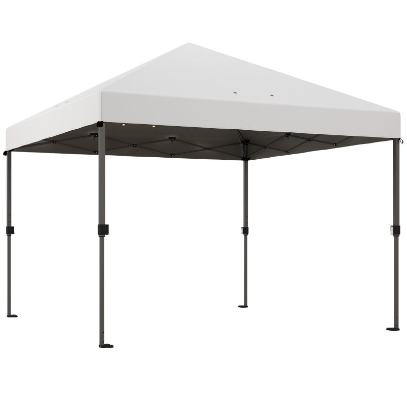 Outsunny 3 x 3(m) Pop Up Gazebo, 1 Person Easay Setup Marquee Party Tent with 1-Button Push, Adjustable Straight Legs, Wheeled Bag, Stakes, Ropes, Sandbags, Instant Shelter, White