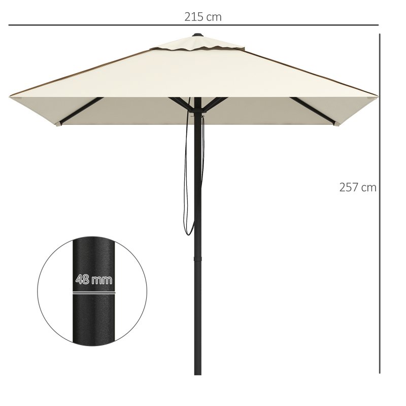 Outsunny 2M Garden Parasol Umbrella with Vent, Sun Shade Canopy with 4 Ribs, Piping Side, Umbrella for Garden Table, Balcony and Outdoor, Beige