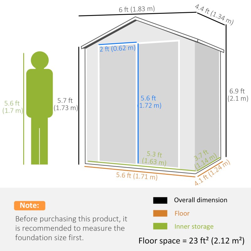 Outsunny 6 x 4.5FT Plastic Garden Shed with Floor, Lockable Tool Storage House with Window, Vent and Plastic Roof, Grey
