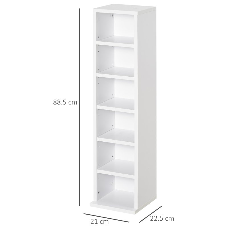 HOMCOM 204 CD Media Display Shelf Unit Set of 2 Blu-Ray Tower Rack w/ Adjustable Shelves Bookcase Storage Organiser, White