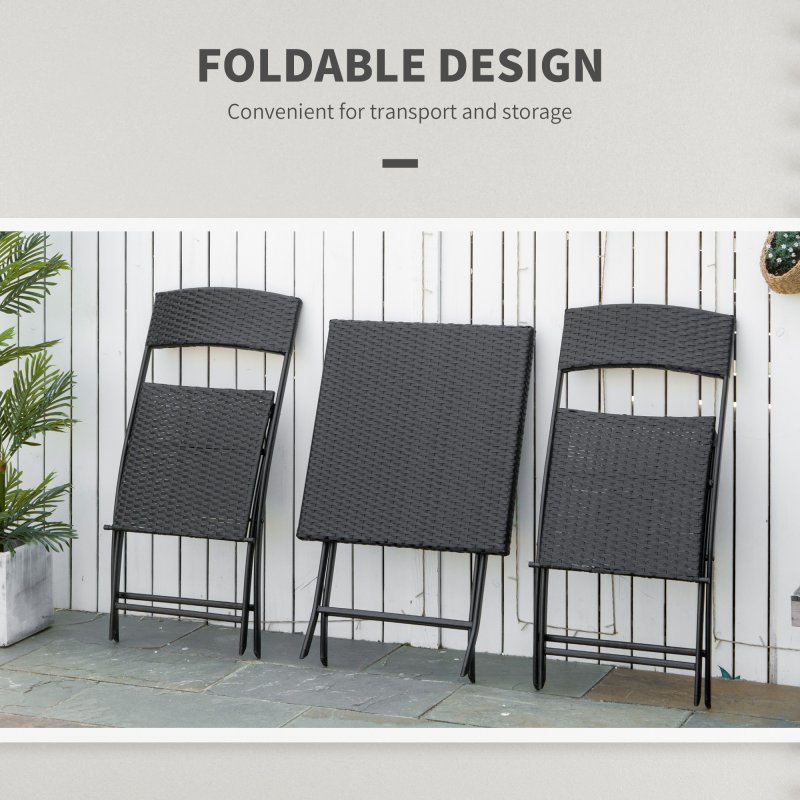 Outsunny 3 Pieces Folding Rattan Bistro Set, Garden Furniture Bistro Set with Folding Garden Table and Chairs, Wicker Balcony Furniture for Outdoor, Patio, Porch, Brown