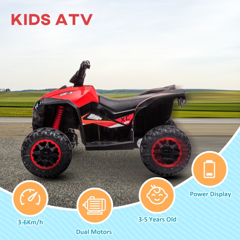 HOMCOM 12V Electric Quad Bike for Kids Ride On Car All Terrain Vehicle Toy, with Forward Reverse Functions, LED Headlights, Music, for Ages 3-5 Years - Red