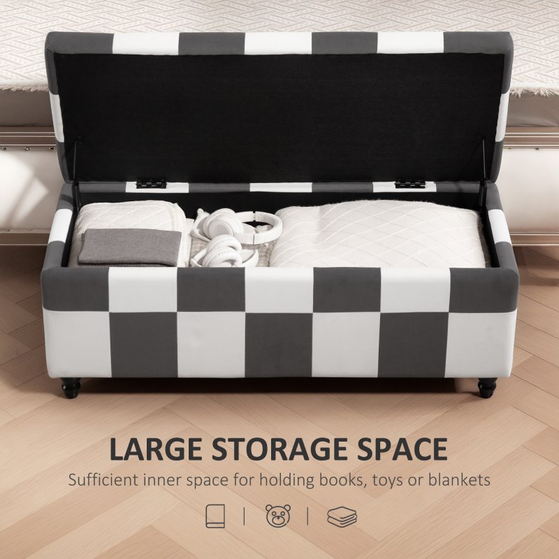 HOMCOM 114 x 47 x 47cm Velvet Storage Ottoman, Button-tufted Footstool Box, Toy Chest with Lid for Living Room, Bedroom