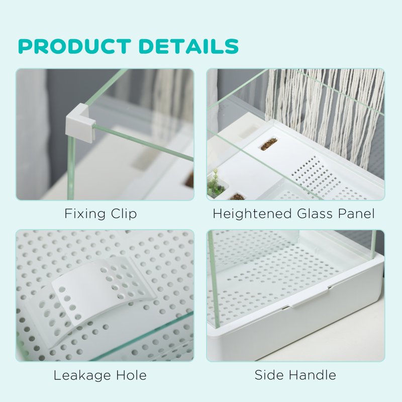 PawHut 50cm Turtle Tank Aquarium, Glass Tank with Basking Platform, Filter Layer Design, Full View Visually Terrapin Reptile Habitat, White