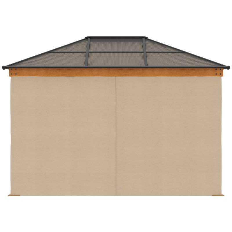 Outsunny 3 x 3.6 m Hardtop Gazebo Canopy, Polycarbonate Roof Garden Pavilion with Aluminium and Steel Frame, Nettings and Sidewalls for Garden, Patio, Khaki