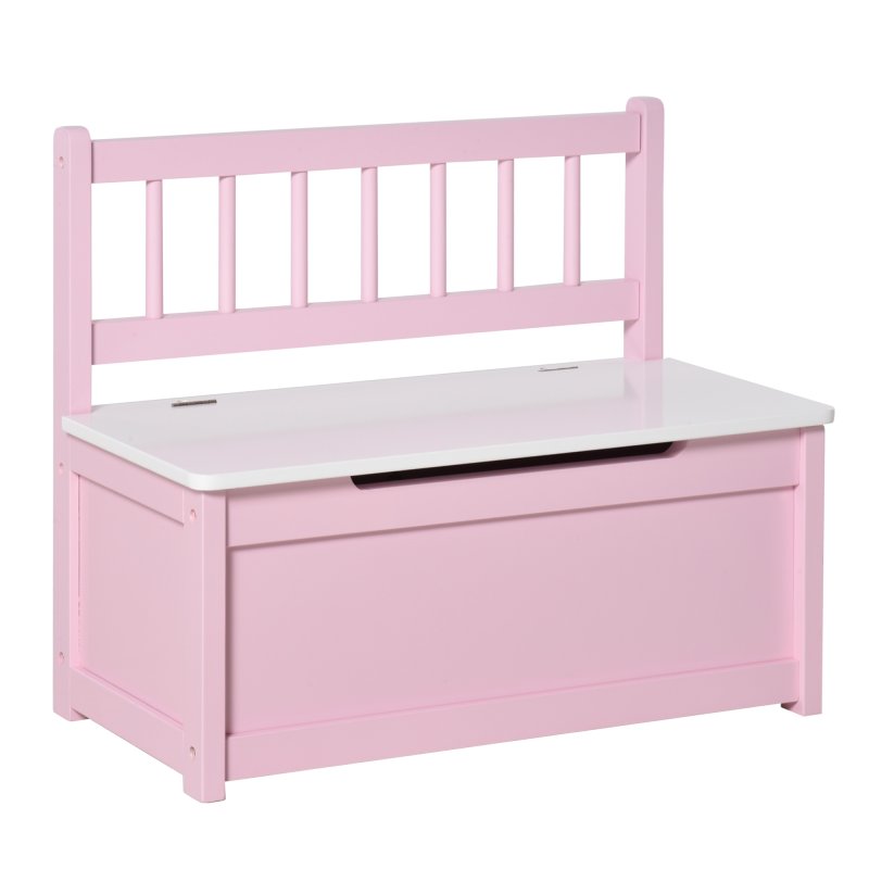 HOMCOM 2 In 1 Wooden Toy Box, Kids Seat Bench Storage Chest Cabinet Organiser w/ Safety Pneumatic Rod, 60 x 30 x 50cm - Pink
