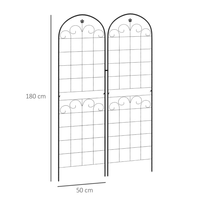Outsunny Set of 2 Garden Trellis, Metal Trellis for Climbing Plants Support Frames, 50 x 180cm, Floral Design