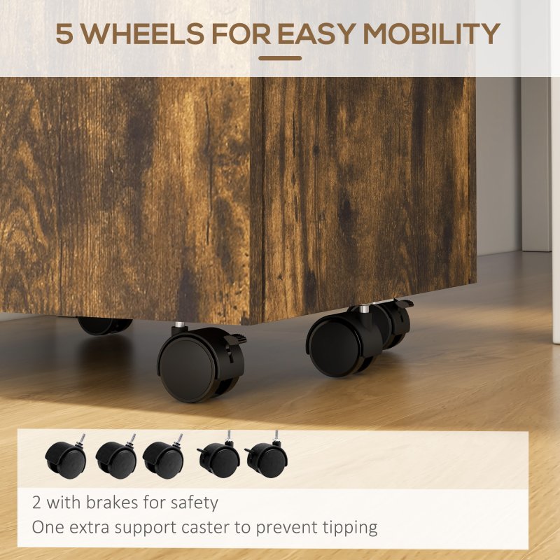 Vinsetto Mobile File Cabinet Lockable Storage Unit Cupboard for A4 Letter Home Filing Furniture for Office, Bedroom and Living Room, 39x40x65cm, Rustic Brown