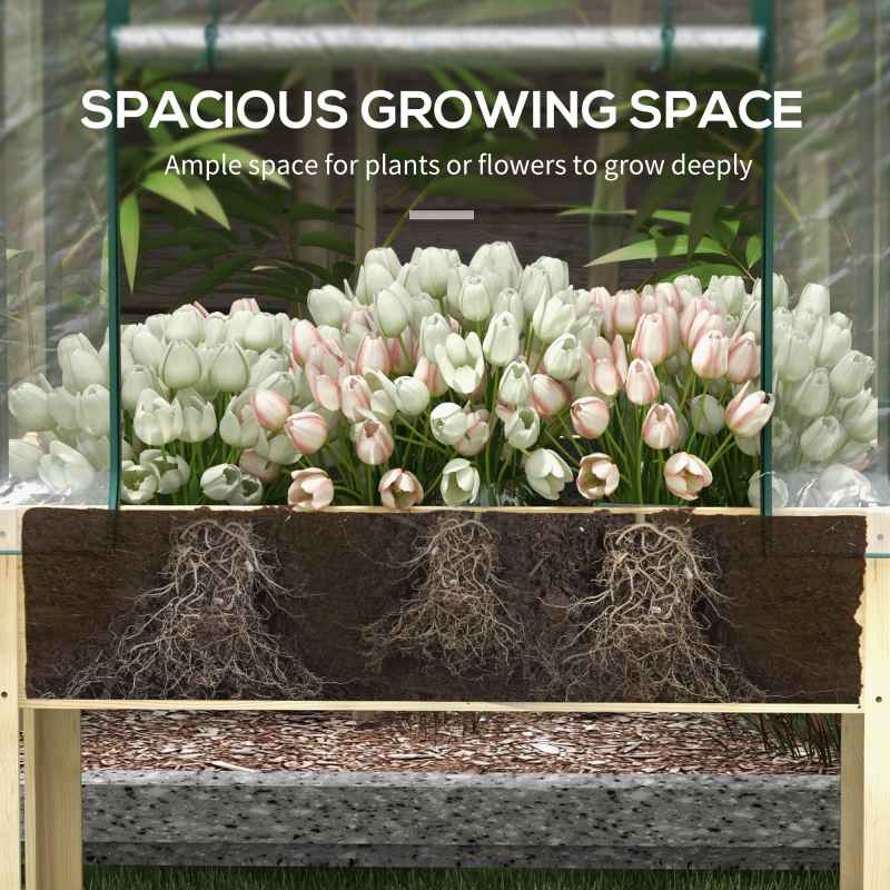 Outsunny Wooden Raised Planter with Plastic Greenhouse Cover and Bed Liner, Elevated Garden Bed for Vegetables, Flowers, Herbs, 115 x 60 x 165cm, Clear
