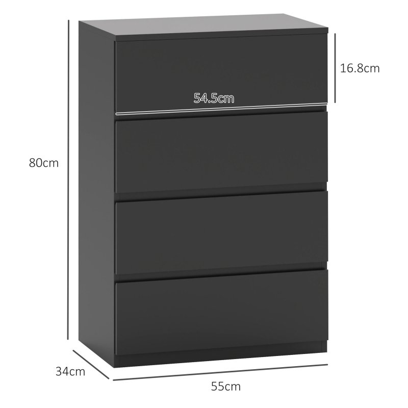 HOMCOM Chest of Drawers, 4 Drawers Storage Cabinet Floor Tower Cupboard for Bedroom Living Room, Black