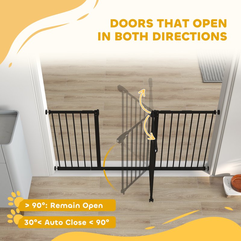 PawHut Dog Gate Stair Gate Pressure Fit Pets Barrier Auto Close for Doorway Hallway, 74-148cm Wide Adjustable, Black