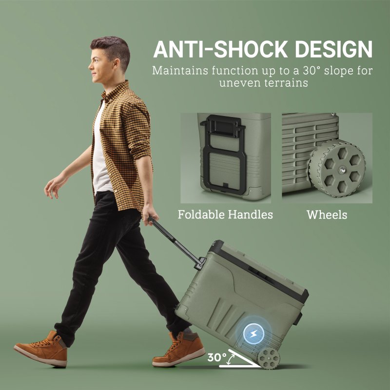 Outsunny 45L Car Fridge Freezer Dual Zone, Portable Camping Fridge 12V/24V DC & 100-240V AC, Electric Cool Box -20°C-20°C with Wheels and LED Light, for Travel, RV, Road Trip, Picnic