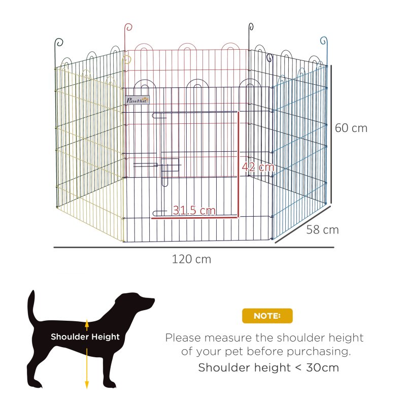 PawHut Dog Playpen, Puppy Pen, Metal Rabbit Run, Pet Crate Fence w/ Door, for Indoors and Outdoors, 60H x 120cm