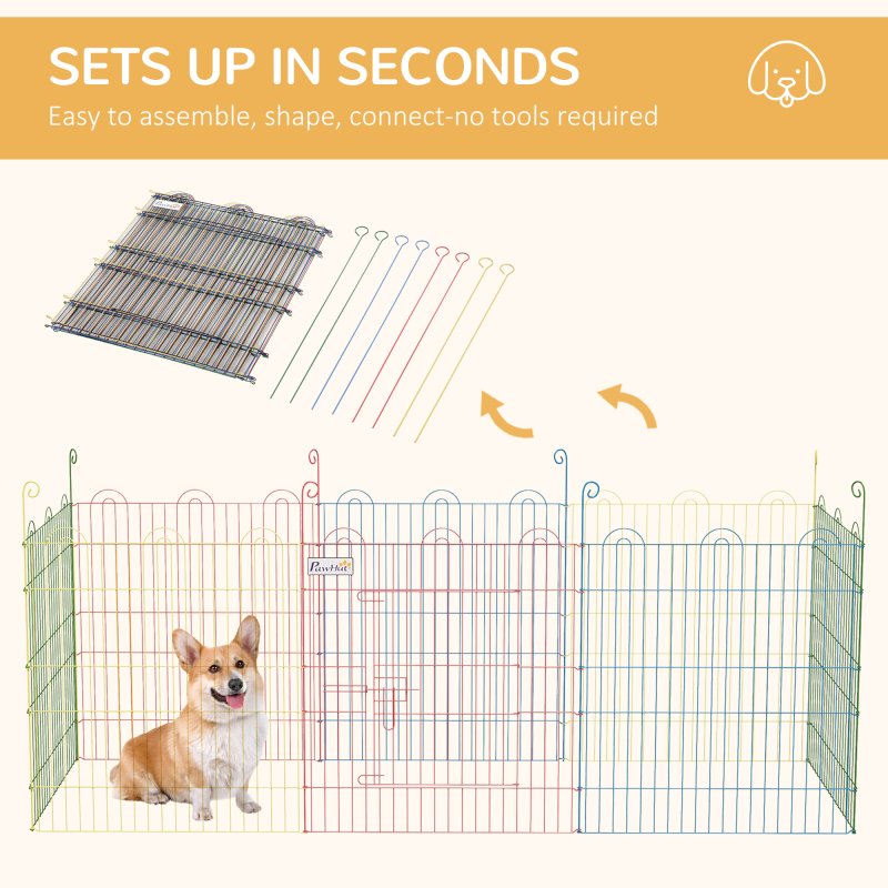 PawHut Dog Playpen Puppy Pen Metal Rabbit Run Pet Crate Fence w/ Door Indoor & Outdoor, 60H x 156cm