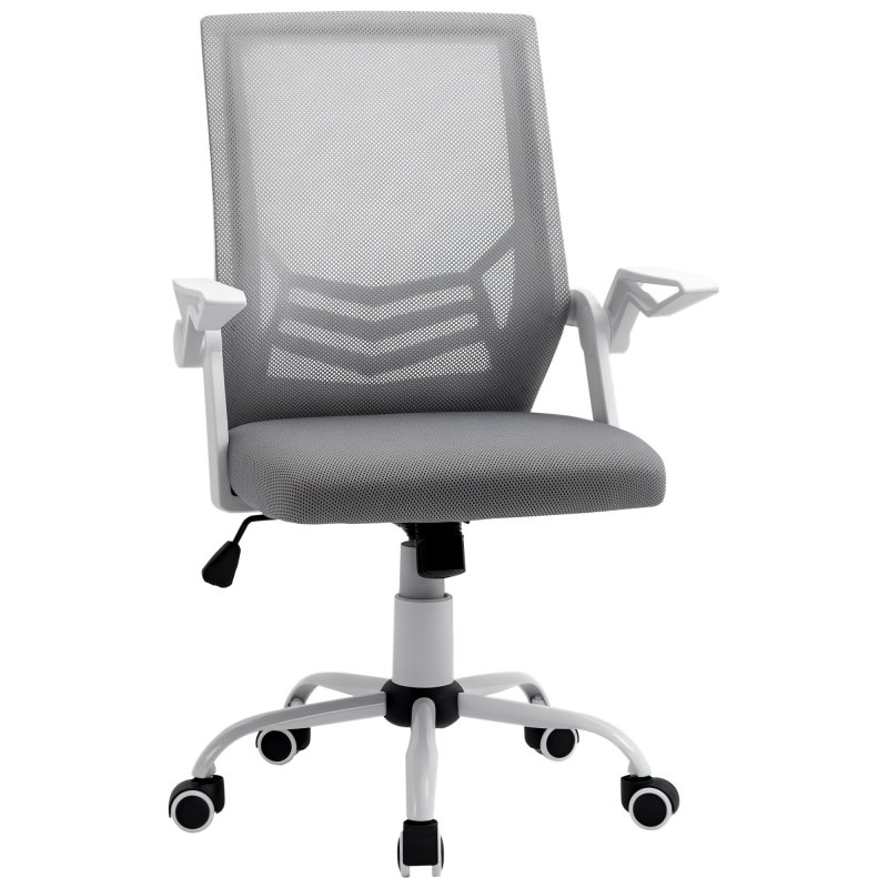 Vinsetto Mesh Office Chair with Flip-up Armrest, Swivel Computer Chair with Lumbar Support, Adjustable Height, Tilt Function for Home/Office, Grey