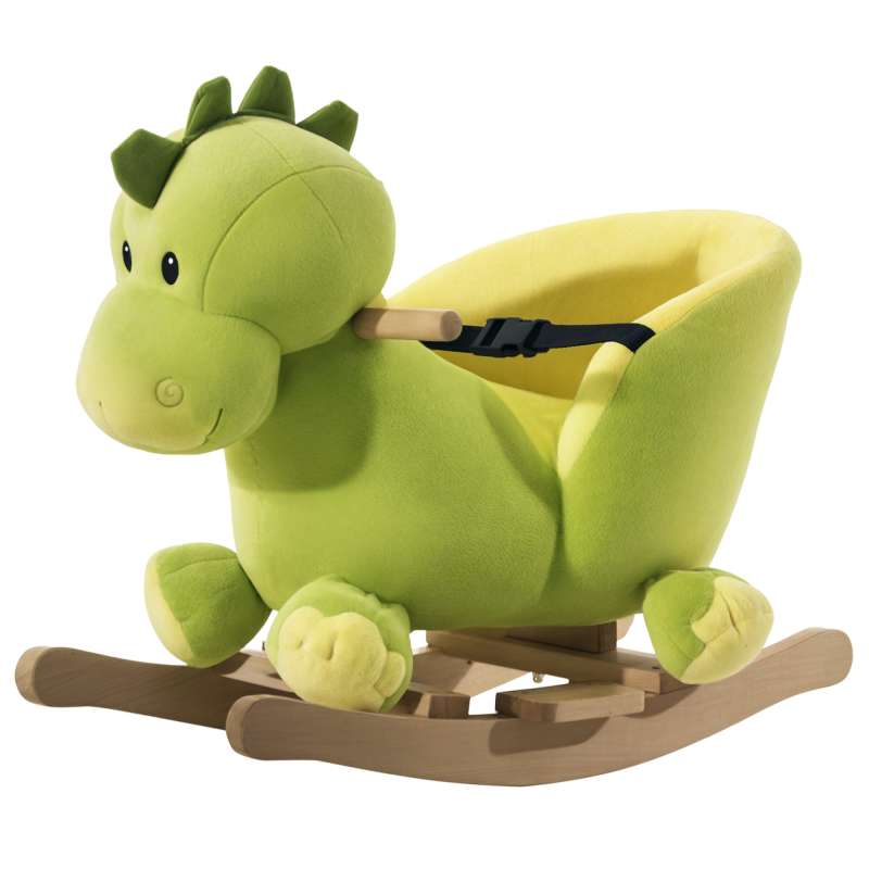 HOMCOM Kids Rocking Horse, Plush Ride-On Dinosaur Seat w/ Safety Belt, 32 Songs, Ride-On Horses Toy, for Ages 18+ Months - Green