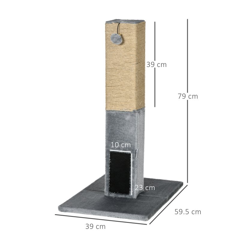 PawHut Cat Tree Scratching Post for Indoor Cats 79cm Jute Scratcher Climber w/ Carpet Base Dangling Toy - Grey