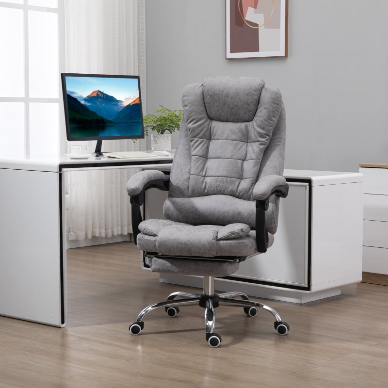 Vinsetto Office Chair with 6 Point Massage and Back Heat, Microfiber Desk Chair with Footrest Adjustable Height and Swivel Wheels, Back Reclining, Grey