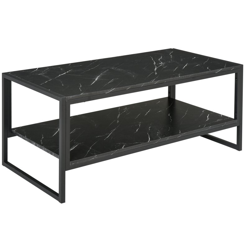 HOMCOM Coffee Table, Two-Tier Marble Centre Table with Metal Frame and Storage Shelf for Living Room, 106 x 50 x 45cm