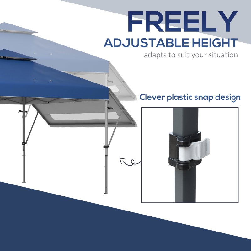 Outsunny 3 x 3(m) Pop Up Gazebo with Extend Dual Awnings, 1 Person Easy up Marquee Party Tent with 1-Button Push, Double Roof, Wheeled Bag, Sandbags, Height Adjustable Instant Shelter, Blue