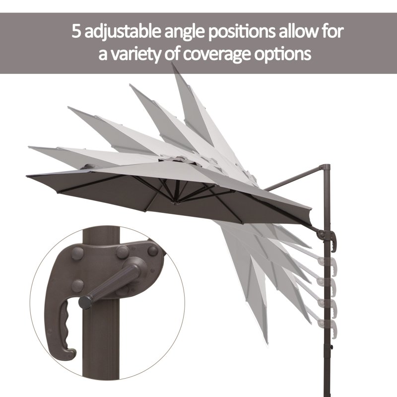 Outsunny 3M Cantilever Parasol, Hanging Garden Umbrella Sun Shade with 360 Rotation, Aluminium Frame, Cross Base, Hand Crank, Grey