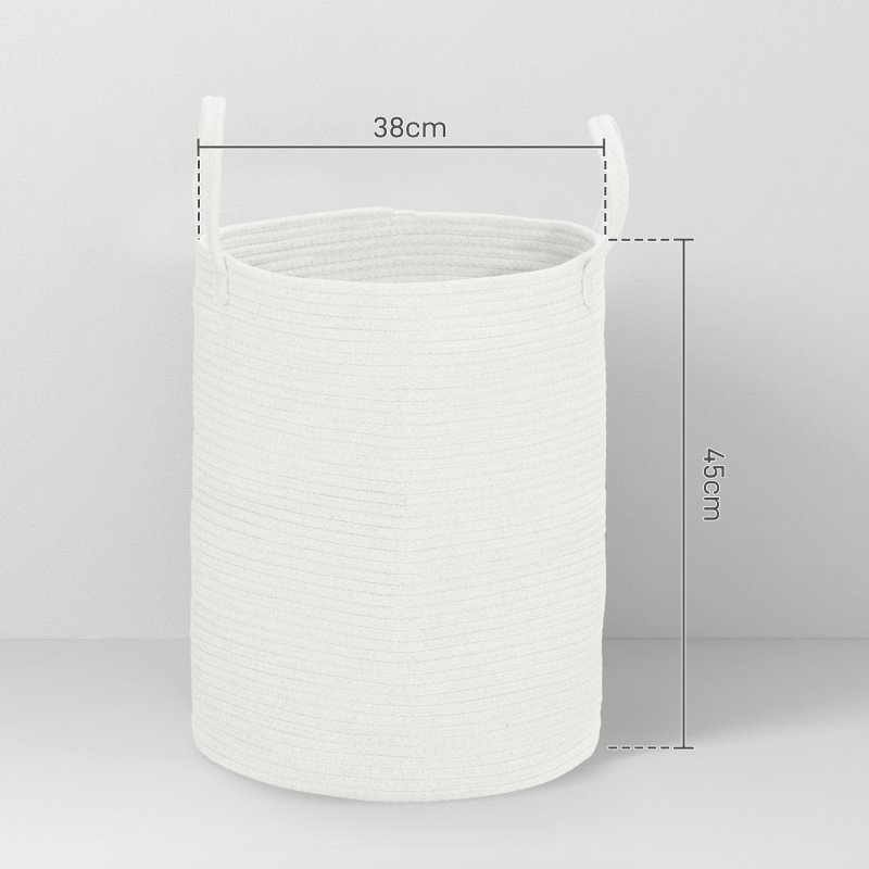 HOMCOM 36L Laundry Hamper, Cotton Rope Laundry Basket with Handles, Collapsible Washing Bin, 38 x 45cm, Cream White