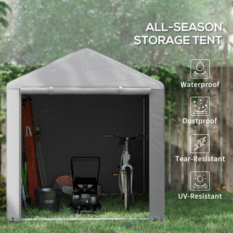 Outsunny 1.6 x 2.2m Garden Storage Shed Tent, Portable Shed Shelter with Galvanised Steel Frame and Large Door, for Motorbike, Garden Tools, Bike Storage, Light Grey