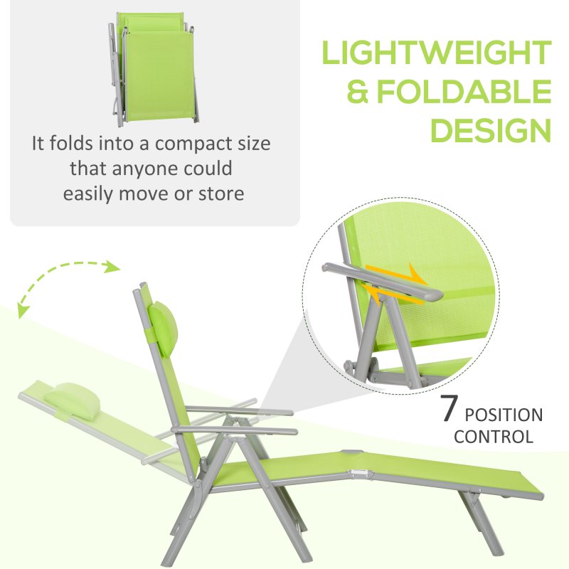 Outsunny Steel Fabric Sun Lounger Outdoor Folding Chaise Lounge Chair Recliner with Portable Design & 7 Adjustable Backrest Positions