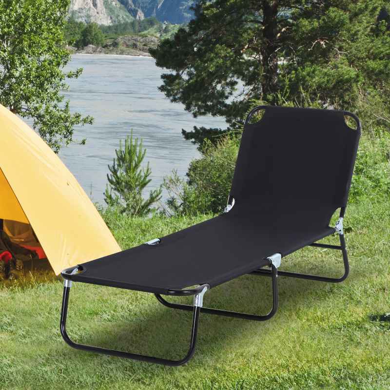 Outsunny Foldable Sun Lounger with 5-Position Adjustable Backrest, Outdoor Portable Recliner Chaise Lounge Chair with Breathable Mesh Fabric, Black