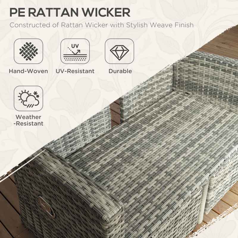 Outsunny 4 Piece Rattan Garden Furniture Set with Adjustable Backrest, Wicker Outdoor Furniture Sofa Set with Loveseat, Reclining Armchairs, Thickened Cushions and Glass Top Table, Light Grey