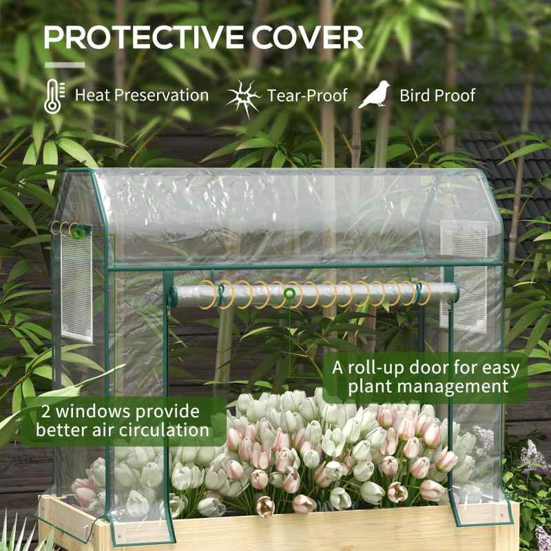 Outsunny Wooden Raised Planter with Plastic Greenhouse Cover and Bed Liner, Elevated Garden Bed for Vegetables, Flowers, Herbs, 115 x 60 x 165cm, Clear