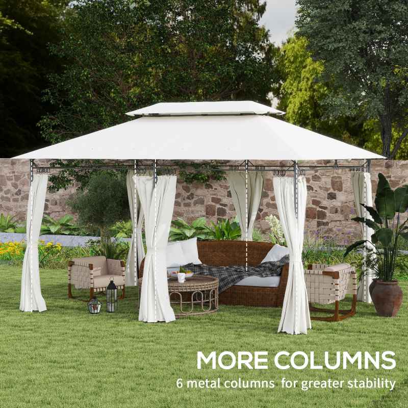 Outsunny 3 x 4m Garden Gazebo with Sides, Double Roof Metal Gazebo, Outdoor Gazebo Canopy Shelter for Patio, Deck, Cream White