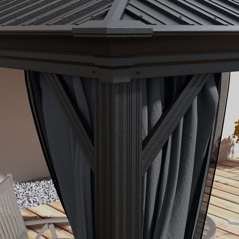 Outsunny 3 x 3.7m Outdoor Hardtop Gazebo Canopy Aluminium Frame with 2-Tier Roof & Mesh Netting Sidewalls for Patio, Dark Grey