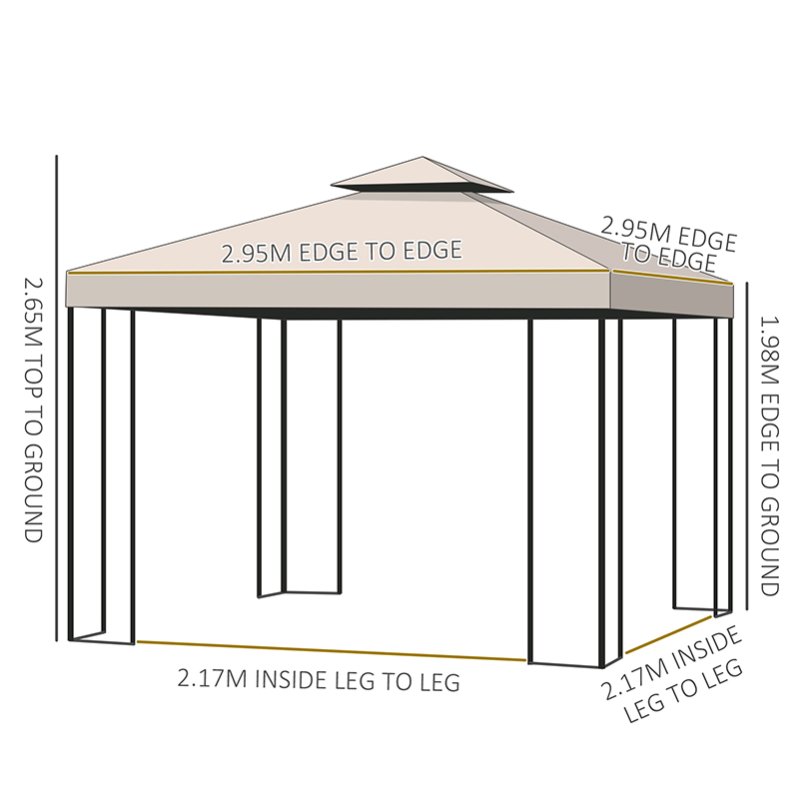 Outsunny 3 x 3 m Garden Gazebo Double Roof Marquee Patio Wedding Party Tent Canopy Shelter with Sidewalls (Beige)