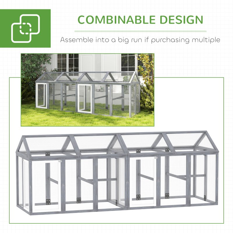 PawHut Large Chicken Run, Wooden Chicken Coop, Pet Playpen w/ Combinable Design - Grey