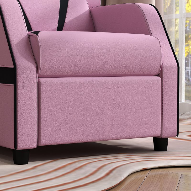 AIYAPLAY Kids Recliner, 2 in 1 Toddler Gaming Recliner with Backrest, Armrest, Footrest, PU Leather Lounge Armchair for Playroom, Bedroom, Kids Room, Pink