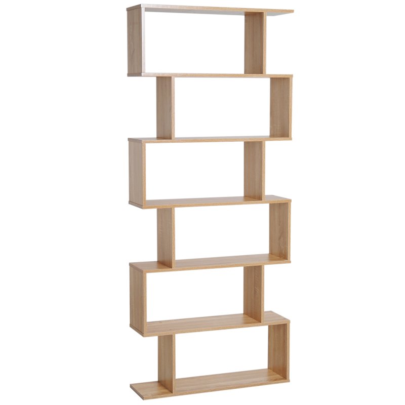 HOMCOM Bookcase, 6 Tier Shelf S Shaped Bookshelf, Storage Unit, Display Shelf for Living Room, Bedroom, Home Office, Plant