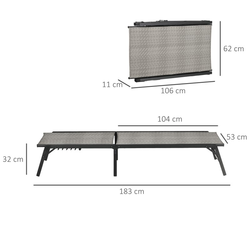 Outsunny Foldable Outdoor PE Rattan Sun Lounger, Patio Wicker Recliners Lounge Chair w/ 5-Level Adjustable Backrest, for Poolside, Garden, Mixed Grey