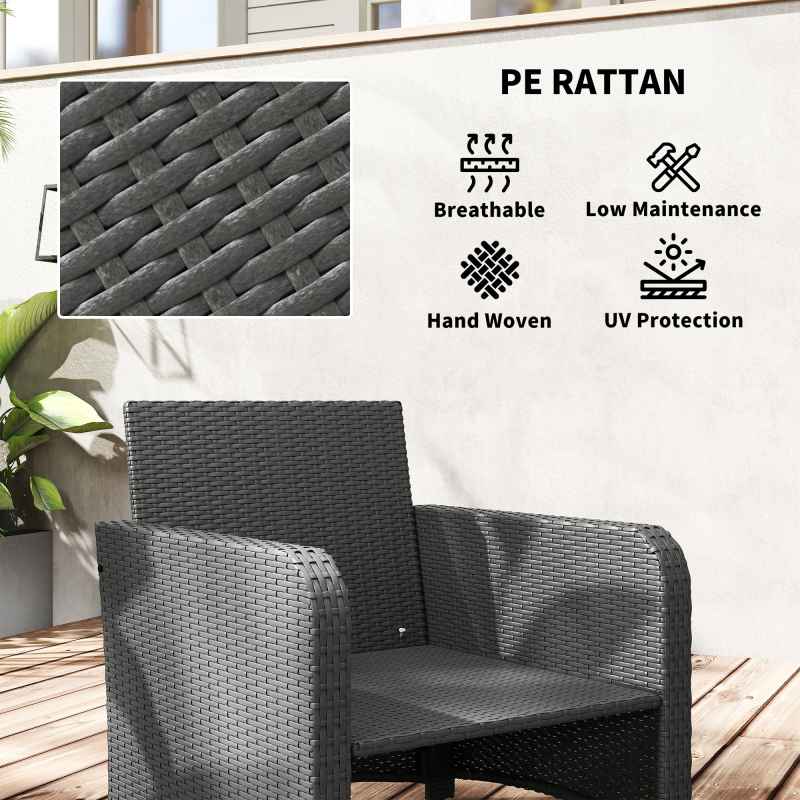 Outsunny 5 Piece Rattan Garden Furniture Set, Wicker Patio Conversation Set with 2 Chairs, 2-Tier Coffee Table, 2 Ottomans and Thick Cushions for Outdoor, Balcony, Bistro, Porch, Cream White