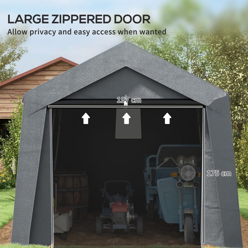 Outsunny 3 x 3(m) Garden Storage Tent, Portable Shed with Heavy Duty Galvanised Steel Frame, Ventilation Window, Roll-up Zipper Door, for Bike, Motorbike, Garden Tools, Dark Grey